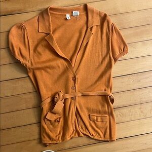 Anthropologie Orange Short Sleeve Cardigan